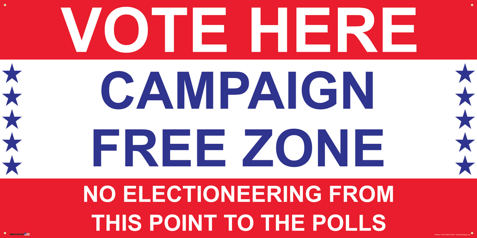 Polling Place Banner on Banner Design Blue Stars Sides White Center Block Red Background