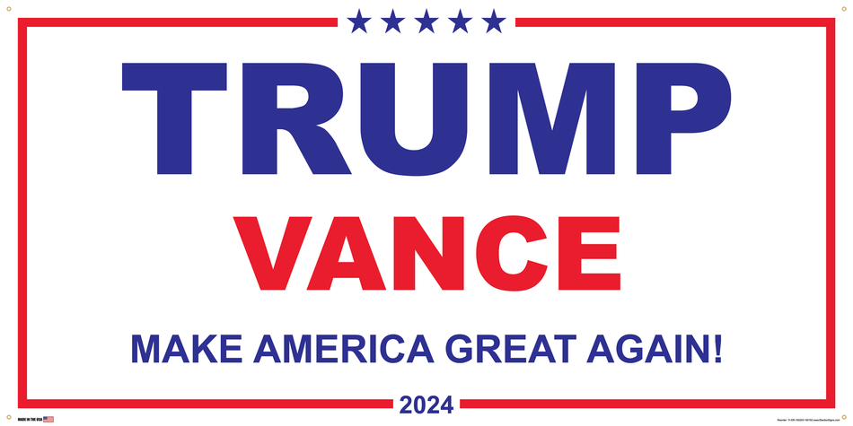 Support Donald Trump Election Banner on Banner Design Red Border Around Blue Stars Inset Top Date Inset Bottom White Background_CM (2x1)