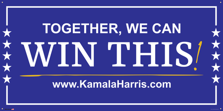 Support Kamala Harris Election Banner on Banner Design White Border with Stars on Blue Background