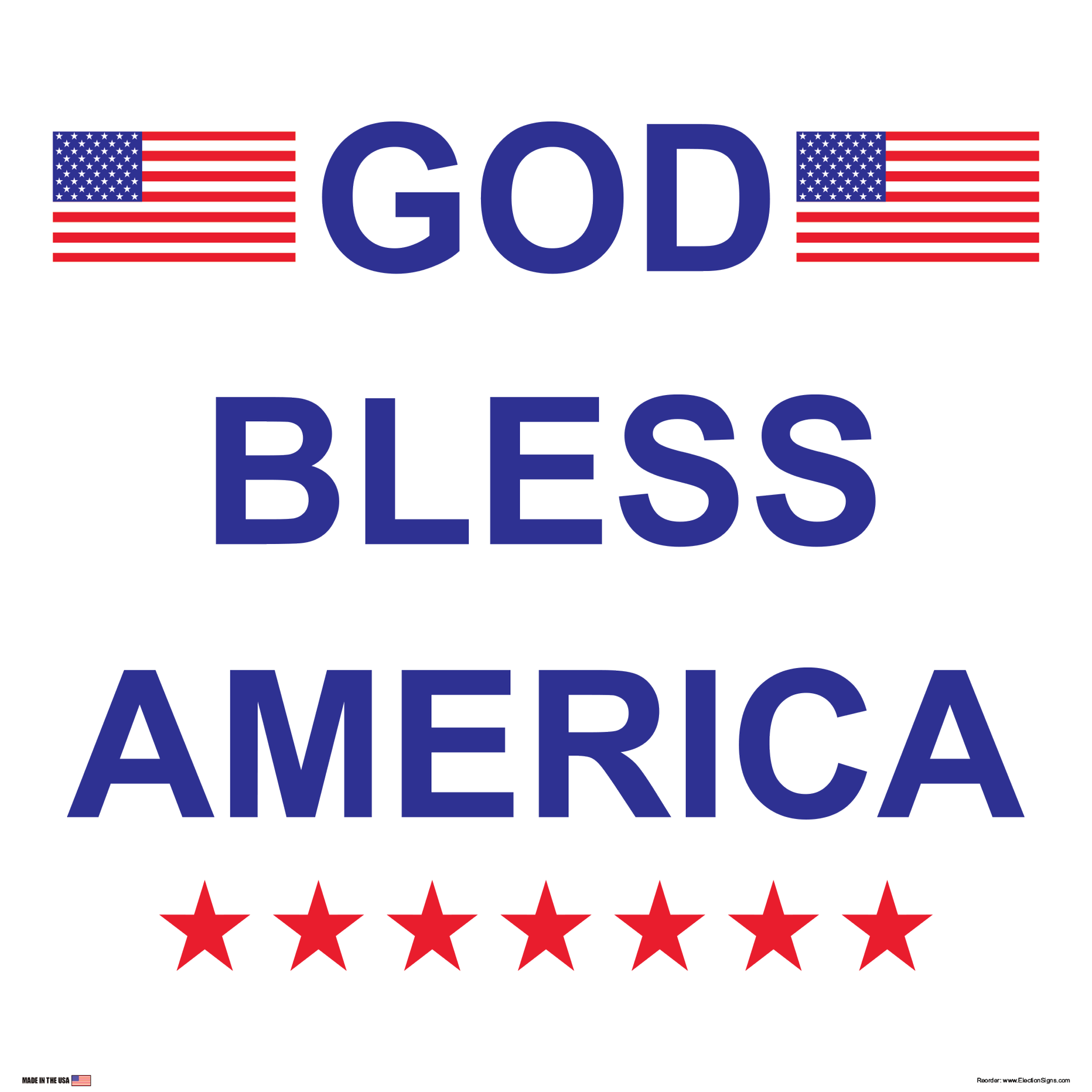 Patriotic Sign on Sign Design Three Rows of White Stars Top and Bottom Blue Center Box Red Bkg