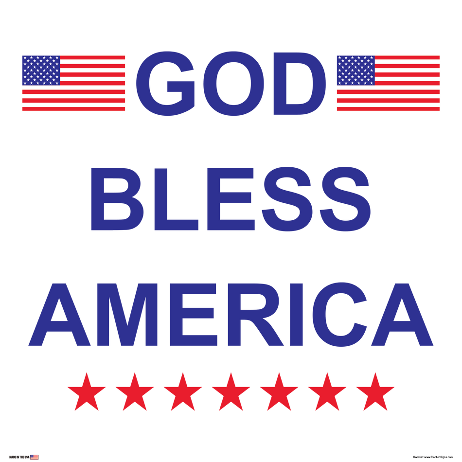 Patriotic Sign on Sign Design Three Rows of White Stars Top and Bottom Blue Center Box Red Bkg